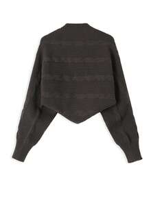 Patchwork Contrast Color Knitted Tube Top & Cable Knit Vest 2 Pieces Set - Brown - View 6