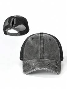 Classic Ponytail Baseball Cap, Vintage Distressed Mesh Trucker Hat, Breathable Adjustable Dad Hat For Women And Girls - Multicolor - View 16
