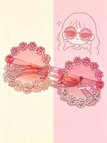 Girl Style Hollow Floral Frame Sunglasses With Colorful Gradient Lenses, Decorative Atmosphere Sunglasses For Travel And Party - Multicolor - View 11