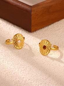 1pc Stainless Steel Vintage Sun Ring, Popular Personalized Round Ring Jewelry For Women - JZ10476 - View 4