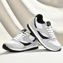Men's Retro Soft Sole Comfortable Low-Top Minimalist Versatile Round Toe Lace-Up Style All-Season Breathable Flat Bottom College Style Casual Jogging Shoes - Light Gray-black - View 6
