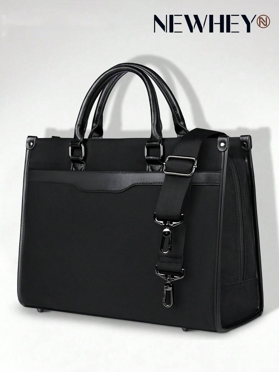 NEWHEY Men's Dual-Use Business Laptop Tote Bag, Waterproof Large Capacity A4 Document Bag, Professional Briefcase, Suitable For Job Interviews, Office, Campus And Business Travel - Black - View 1