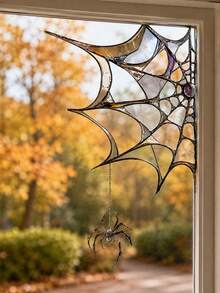 1 Peça Adesivo de Janela de Teia de Aranha de Halloween, Decalque de Janela de Aranha Preta, Adesivo de Vidro de Teia de Aranha Dupla Face, Acessórios para Casa, Escola, Escritório, Decoração de Festa de Halloween, Decoração de Vidro de Casa Assombrada de Halloween - A - Visão 1