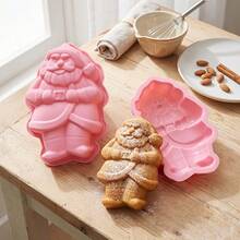 1pc Christmas Large Santa Claus Shaped Silicone Mold, Kitchen And Home Baking Cake Mousse Bread Baking Tray, Can Be Used For Making Bread, Chocolate Pudding, Jelly, Christmas Home Baking, Holiday Dessert Table Making Mold - Multicolor - View 6