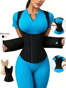 Women Adjustable Shoulder Strap Waist Trainer Vest Corset, Multi‑Row Hook‑Eye Tummy Control Body Shaper, High Compression Waist Cincher For Gym Workout Daily Under Dress - Black - View 1