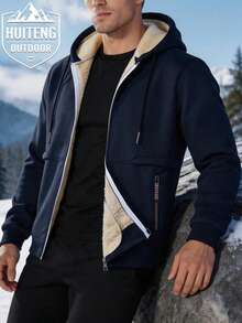 Men's Outdoor Sports Hooded Zip-Up Sweatshirt, Full Zip Closure, Suitable For Mountain Hiking, Camping And Outdoor Work - Navy Blue - View 3