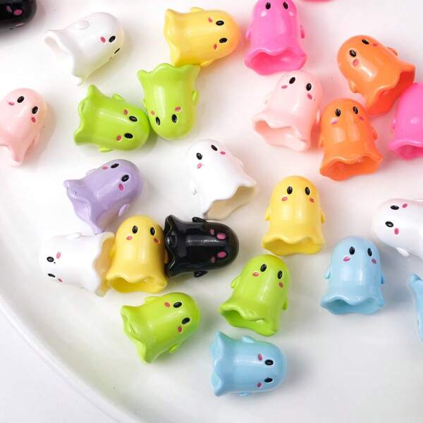 5pcs Cute Multicolor Cartoon Ghost Large Hole Beads Acrylic Loose Beads For DIY Bracelet Phone Chain Jewelry Making
