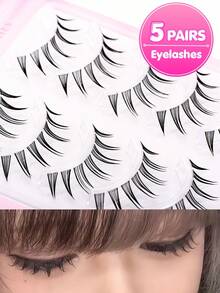 5 Pairs Pointed Tail Cartoon Style False Eyelashes, Japanese & Korean Style, 7-10mm Mixed Length, Pointed Tail Spiked Design With Transparent Stem, Natural Layered And Lively Look, Easily Create Cartoon Big Eye Makeup Effect. Soft And Lightweight, Fits Eye Shape, DIY Free Combination For Quick Application, Saves Makeup Time, Simple And Easy To Operate For Beginners, Reusable, Suitable For Daily Makeup, Dates, Travel, Parties, Practical Gift For Best Friends And Girlfriends. - Black - View 4
