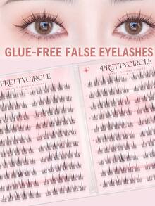WANPIN Glue-Free 20 Rows 9-11mm Gold C Curl Segmented Cluster False Eyelashes, Transparent Lash Stem, Ready To Wear & Reusable, Suitable For Beginners, Soft Comfortable Non-Irritating, Natural Daily Commute Makeup Look - C - View 1