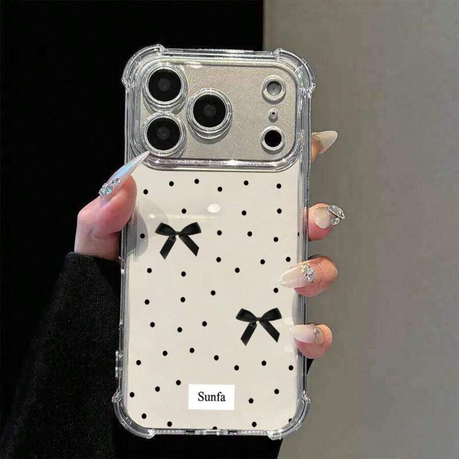 Funda de teléfono minimalista con diseño de lunares rosas y lazo cruzado, a prueba de golpes, esencial de verano apta para uso diario, compatible con Apple 17 17 Pro 17 Pro Max - Multicolor - Ver 1