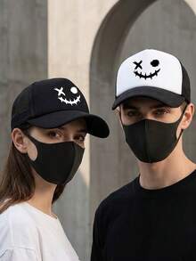 Y2K Dark Style Graffiti Smiling Face Mesh Cap, Casual Versatile Sun Hat, Unisex Baseball Cap - Multicolor - View 1