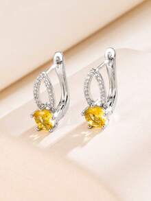 1 Pair Elegant High-End Hollow Teardrop Zirconia Ear Cuffs Hoop Earrings For Women, Multi-Color Versatile For Party, Banquet, Date - Earrings - View 11
