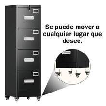 Archivero Metálico Con 4 Cajones Y Ruedas Para Oficina 139cm - Negro - Ver 4