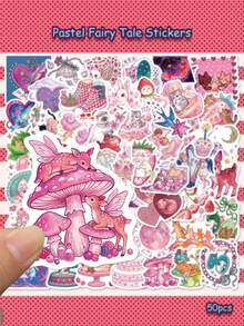Pastel Fairy Tale Stickers 50Pcs, PVC Decorative Stickers For Laptop, Luggage, Skateboard, Fridge, Phone Case, Guitar, Gift Box Wrapping - Multicolor - View 5