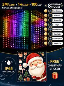 Solar Powered Curtain Lights, Random Window Sticker Gift, Outdoor Garland Lights, 8 Lighting Modes, Waterproof, Solar Fairy String Lights, 300/200/100LED, Garden, Yard, Eaves, Gazebo, Wedding, Camping, Party, Window, Wall, Balcony, Christmas Decoration - Solar Led String Light - View 14