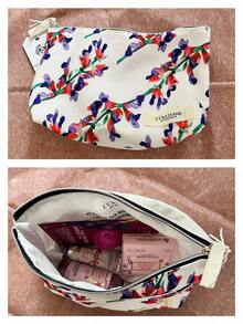 L'Occitane Watercolor Lavender Floral Print Canvas Zipper Makeup Bag Portable Travel Cosmetic Storage Pouch For Daily Outing Vacation Birthday Holiday Gift For Women LOCCITANE‑GIFT‑63 - White + Purple + Red - View 6