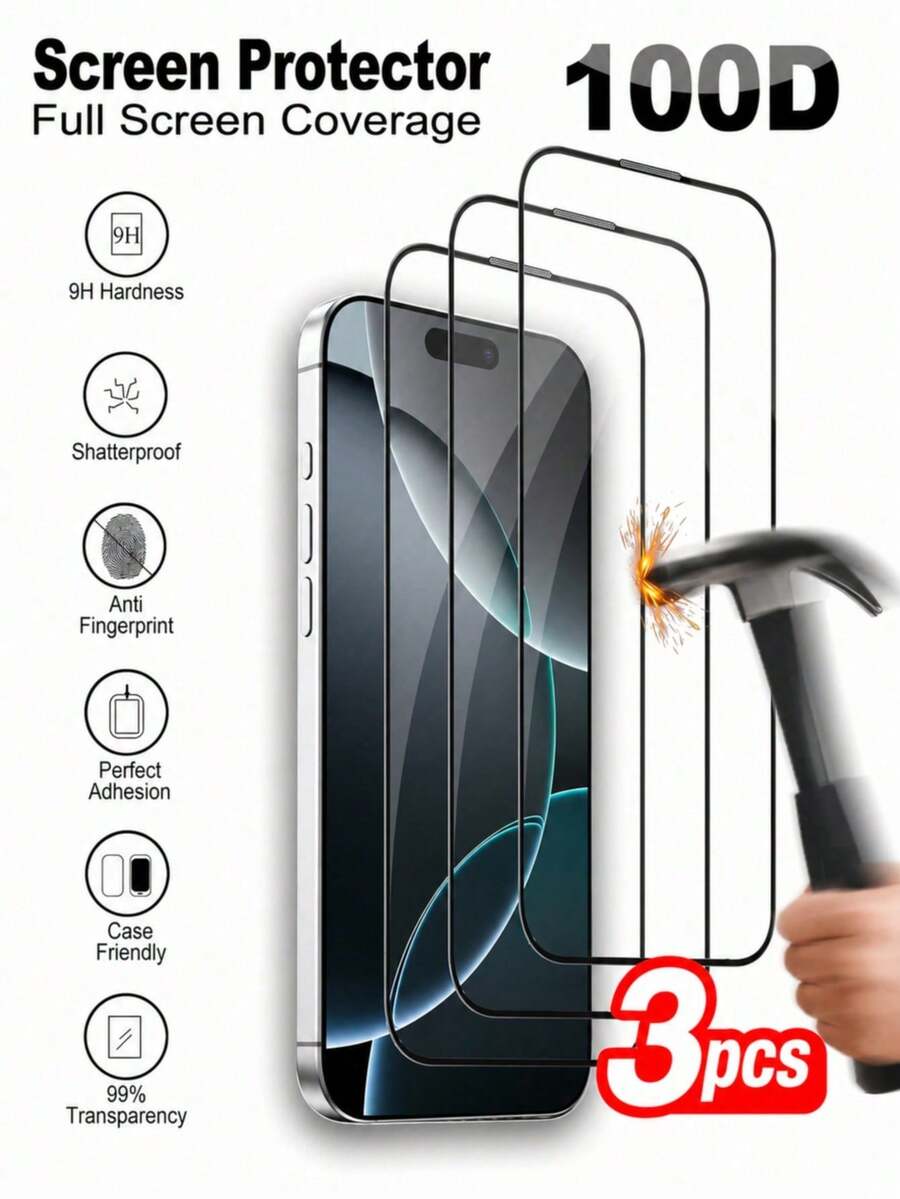 CASECOPS 3入組強化玻璃螢幕保護貼，相容 iPhone 18 Pro Max/18 Pro/17/17 Pro/17 Pro Max/17 Air/16/16 Plus/16 Pro/16 Pro Max/15/14/13/12/11 Pro Max/X/XS/XR/Mini/Plus，9H+ 硬度，全螢幕覆蓋，精準貼合，簡易安裝，相容手機殼，護眼設計，適合日常使用 - 3件 - 查看 1
