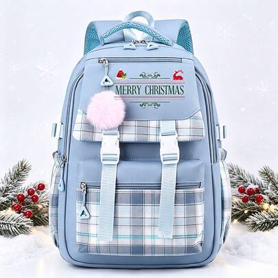 Balo nữ thời trang in họa tiết Giáng Sinh 2026 dễ thương cho bé gái, mũ Noel, họa tiết tuần lộc, túi đi học cho học sinh teen, nhiều màu tùy chọn, vừa xe đẩy hành lý, dung tích lớn, phong cách casual du lịch, nhẹ, giảm áp lực vai, đa năng đi học và đi chơi