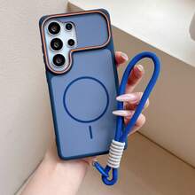奢華啞光雙色高級磁吸手機殼，適用於 iPhone 17 Pro Max 17 Pro 17 16 Pro Max 16 Pro 16 15 Pro Max 15 Pro 15 14 Pro Max 14 Pro 14 13 Pro Max 13 Pro 13 12 Pro Max 11，情侶禮物，支援無線充電，防摔硬殼 - 藍色+短繩 - 查看 5