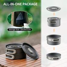 Outdoor Cookware Tableware Combo Set, Group‑Sized Cooking Pot Kit For Multi‑User, Practical For Camping, Hiking, Picnic And Barbecue Trips - 3-pack - View 2