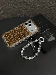 1pc Coffee Brown Base Simple Ghost Star Moon Heart Halloween Full Print Pattern Anti-Fall High Transparency Transparent Silicone Soft Shell Material Wavy Edge Full Coverage Style Optional Bowknot Silver White Pearl Chain Lanyard Vintage Coffee Brown Ghost Halloween Phone Case Compatible With Apple Android All Models Minimalist Atmosphere Anti-Fall Protective Case - Clear - View 7