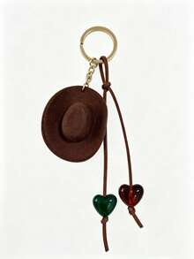 1pc Western Cowboy Hat Keychain, Suede Rope & Bead Design, Versatile Fashionable Fun Pendant, Couple Style - Multicolor - View 9