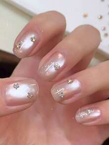 20pcs Star Nail Art Charms, Mini 3D Zirconia Star Rhinestones, Transparent & Champagne Mixed Color Crystal Nail Decals, Suitable For Christmas And Daily Nail Art - Multicolor - View 3