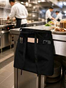 1pc Black Waist Apron, Suitable For Waiter/Waitress, With 3 Pockets, Suitable For Home, Life, Household Cleaning Waiter/Waitress Apron, Protective Clothing - Multicolor - View 6
