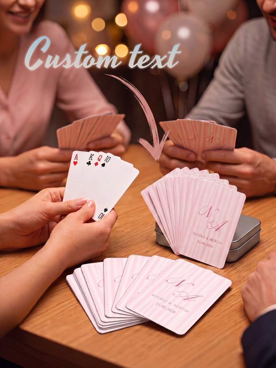 1 Set (54 Pcs) Personalized Custom Photo Wedding Playing Cards.Guest Book Playing Cards,Blank Playing Cards For Wedding Guest Book Alternative,Custom Signature Wedding Favors, DIY Message Cards For Guests, Unique Wedding Keepsake Memory Cards - Multicolor 2 - View 1