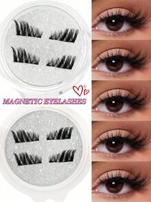 1 Pair Magnetic False Eyelashes, Half-Length, No Glue Needed, Short Magnetic False Eyelashes, Natural Cat Eye Effect, Reusable, No Glue Needed, Suitable For Eyelash Extensions, Perfect For Slouchy People, Beauty Bloggers, Great Gift - Multicolor - View 7