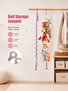 Multi-Functional Hand- Doll Storage Lanyard Set With 20 Clips And 2 Hooks, Featuring Wooden Rings And Metal Clips, Plush Display Chain, Sturdy And Durable Space-Saving Closet Organizer Hanging Accessory - Regular Model - View 6