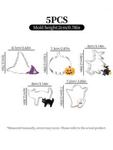 4/5/6Pcs Stainless Steel Halloween Cookie Cutter Set, Pumpkin Ghost Bat Witch Hat Black Cat Shaped Biscuit Molds, DIY Baking Tools For Halloween Party Decor - View 9