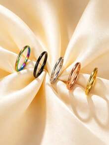 5pcs Women's Fashion Stainless Steel 2MM Wide Classic Rings - Multicolor - View 11
