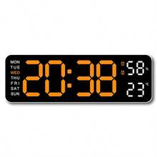 USB Powered 9 Inch Large Digital Wall Clock Temperature Humidity Week Display 4 Level Manual Brightness Adjustment Auto Dimmable Snooze Table Clock 12/24H Electronic LED Alarm Clock ---Without Battery And Plug - one-size - View 16