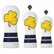 1pc Embroidered Yellow Clover Golf Club Head Cover, Pu Club Protector For Driver Fairway Wood Hybrid, Sports Golf Accessory - Multicolor - View 2