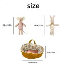 INS Nordic Home 2PCS Nordic Style Mini Rabbit Plush Doll Set, Mouse Plush Doll Set, Children's Room Decor Fabric Storage Basket Cradle, Mouse Small Plush Doll, Animal Role Play Doll, Rabbit Baby & Rabbit Mom, Cradle Small Rabbit & Small Mouse Set, Christmas & Halloween Gift, DIY Dollhouse Decor, Children's Gift - Multicolor - View 8