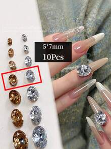Oval V-Cut Zirconia Nail Stones (Pack Of 4 Or 10) – Sizes 3*5mm To 10*14mm – Clear & Champagne – Select Color/Size – DIY Decoration - Multicolor - View 11
