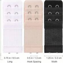 2/4/6pcs Bra Extender 2-Hook 3-Row Long Style Underwear Accessory Elastic Adjustable Bra Back Clip Size Differentiated Fabric Patch Sewing Supplies Crochet Knit Fabric - Multiple Styles - View 1