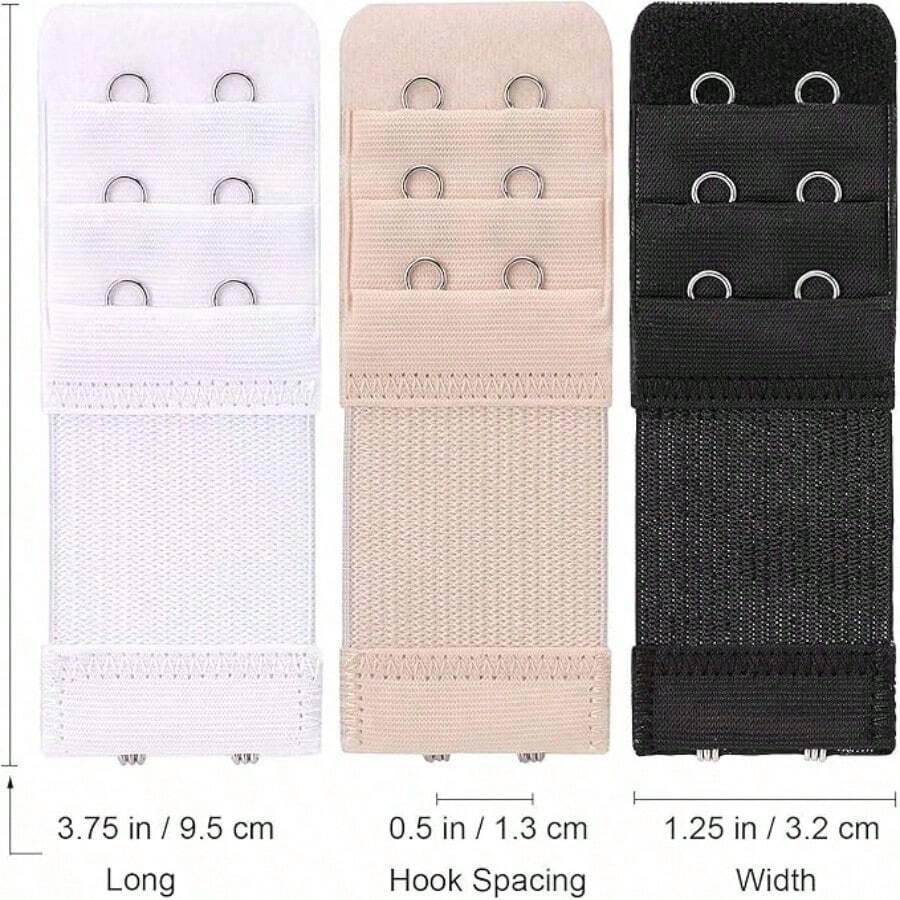 2/4/6pcs Bra Extender 2-Hook 3-Row Long Style Underwear Accessory Elastic Adjustable Bra Back Clip Size Differentiated Fabric Patch Sewing Supplies Crochet Knit Fabric - Multiple Styles - View 1