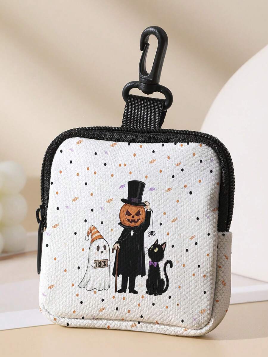 1pc Coin Purse, Storage Bag, Makeup Bag, Card Holder, Earphone Storage Bag, Halloween Pattern Printed Coin Wallet Card Holder, Can Hold Coins, Cards, Accessories, Keys, Multi-Functional Storage Bag, Ideal Gift For Girls And Boys - Multicolor - View 1