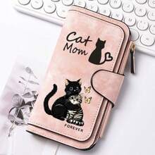 Women's Retro Cat Print Wallet And Coin Wallet, Suitable For Travel, Zipper Closure Wallet Gifts For Mothers, Partners, And Friends (Valentine's Day, - Multicolor - View 13