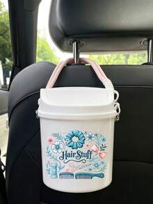 Stylish Cosmetics Print Swing Lid Car Trash Can, Detachable Hanging Rope,Multifunctional Desktop Sundry Storage Bucket, Makeup Brush Holder, Car Interior Decor, Back To School Holiday Gift,Household Essentials And Portable Travel Containers - Multicolor - View 3