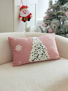 LCUHPCL 1件裝冬季氛圍聖誕樹雪花3D刺繡枕套，適用於臥室、客廳、沙發、日常使用、派對及各種環境 - 粉色 - 查看 6