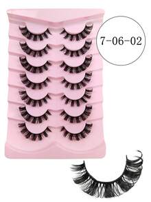 7 Pairs D Curl Russian Strip False Eyelashes Natural Look Fluffy Volume 3D Faux Mink Lashes Volume Wispy Long Foxy Eye Lifting Look Fake Eyelashes - Black - View 8