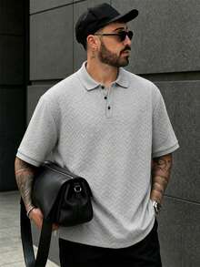 Lookun Men's Polo Shirt, Polo Collar, Short Sleeve, Knitted, Loose Fit, Casual, Spring/Summer - Grey - View 2