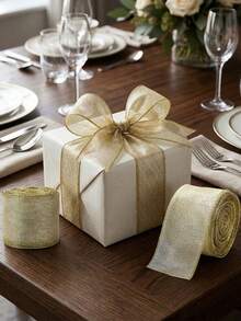 Glitter Christmas Ribbon, Gold & Silver Fabric Ribbon Roll, Can Make Christmas Bows, Suitable For Gift Wrapping, Christmas Tree Decoration, Wreath Making, Gift Packaging, Holiday Home Party Decoration Supplies - A - View 5