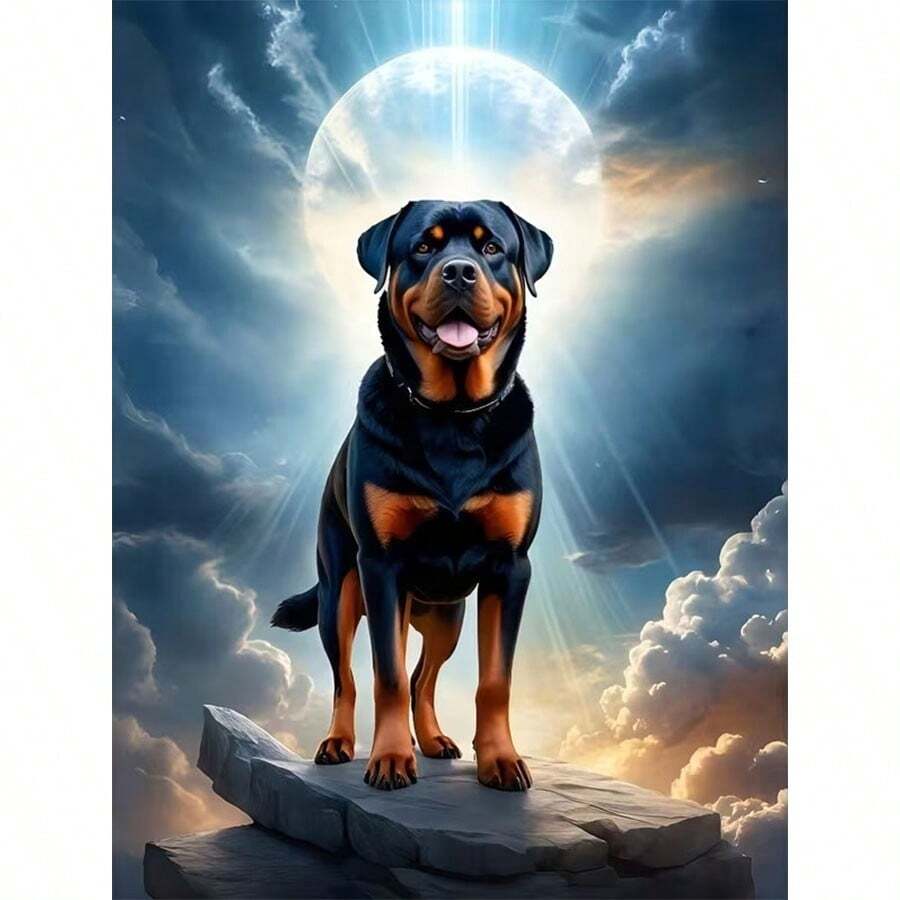 New 5D DIY Diamond Painting Kit - Rottweiler Under Starry Sky, Acrylic Round Full Drill Sticker Craft, DIY Handmade Diamond Painting, Living Room Bedroom Home Decor, Christmas Gift, Frameless