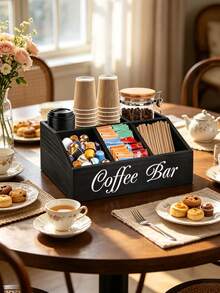 Coffee Bar Storage Organizer, Multi‑Compartment Caddy For Home Coffee Station Decor, Holder For Coffee Pods, Sugar Packets, Cups & Stirrers, Ideal For Kitchen Use - Black - View 7