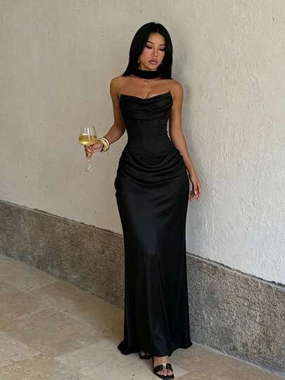 Women's Solid Color Casual Party Halter Neck Dress