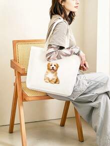 1pc Customized Photo & Text Thick Canvas Large Capacity Tote Bag, Open Top, Durable & Lightweight, Commute & Shopping Dual-Use, Artistic Style Daily Versatile Bag, Personalized Photo & Text Printing - Multicolor - View 2